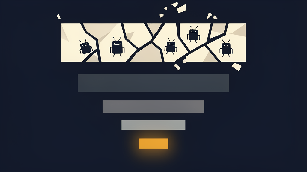Illustration: a wall of bot traffic cracking apart above a funnel that narrows to a small band of real, human visits